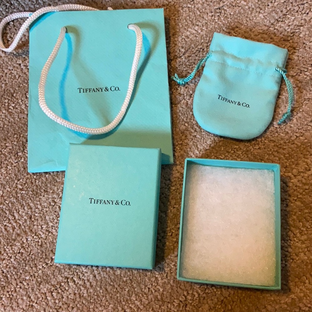 Empty Tiffany box, dust bag, paper bag